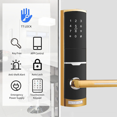 Gold Color Remote Control Smart Keypad Door Lock dengan aplikasi TTlock Card Key