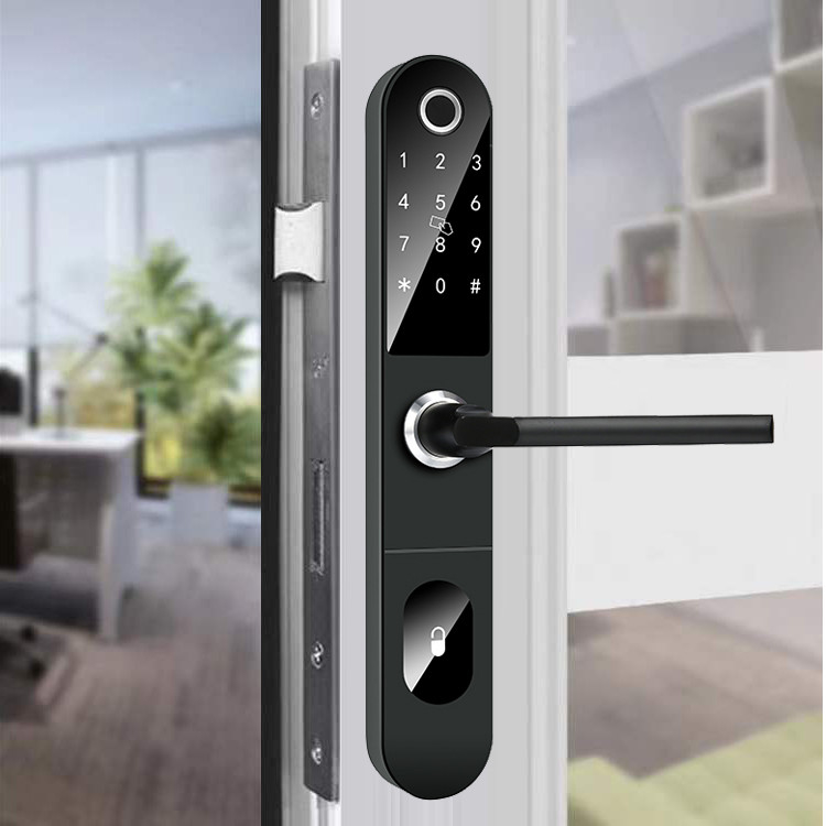 Slim Body Fingerprint Password TTlock App Kontrol Kunci Pintu dengan 4 pcs Baterai AAA
